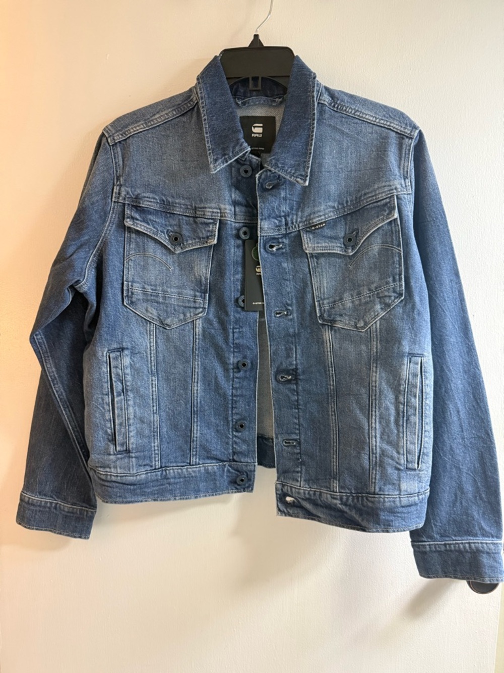 G-Star Raw Denim Jacket in Blue with Black Logo Patch